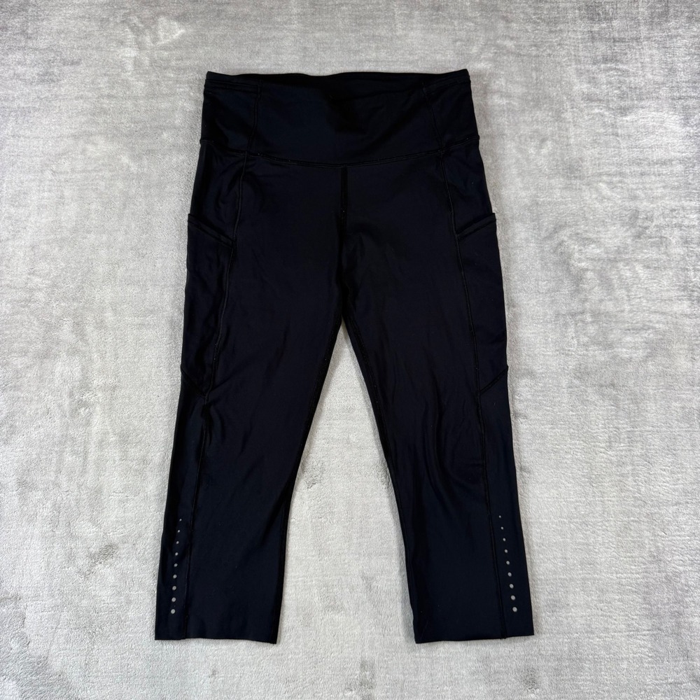 Lululemon Speed Up Crop Leggings Women 8 Black Luxtreme Pockets Running Yoga
